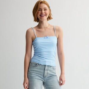 Junior's Size XL Madden Girl Picot Trim Cottagecore Gingham Layering Cami NWT #1